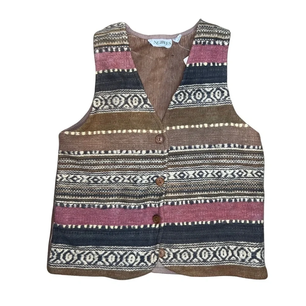 Vintage Tangibles Striped Button Front Cotton Vest Size Small NWT